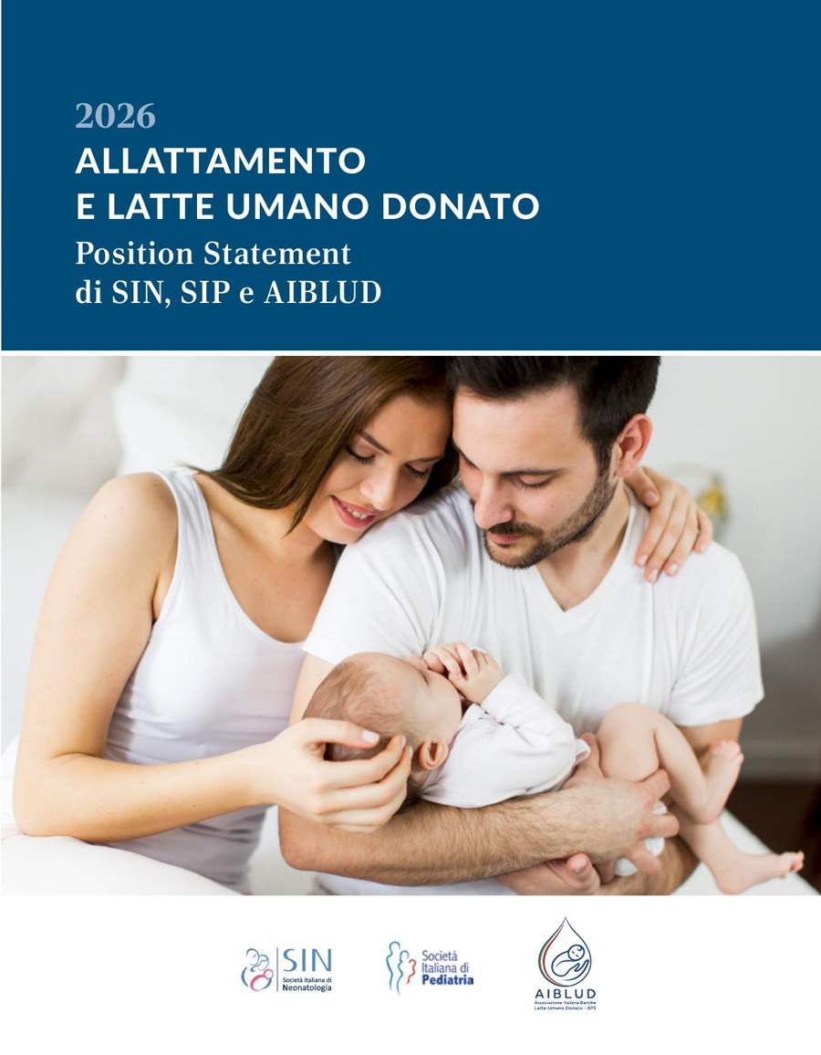 Copertina del Position Statement 2026 "Allattamento e latte umano donato" di SIN, SIP e AIBLUD